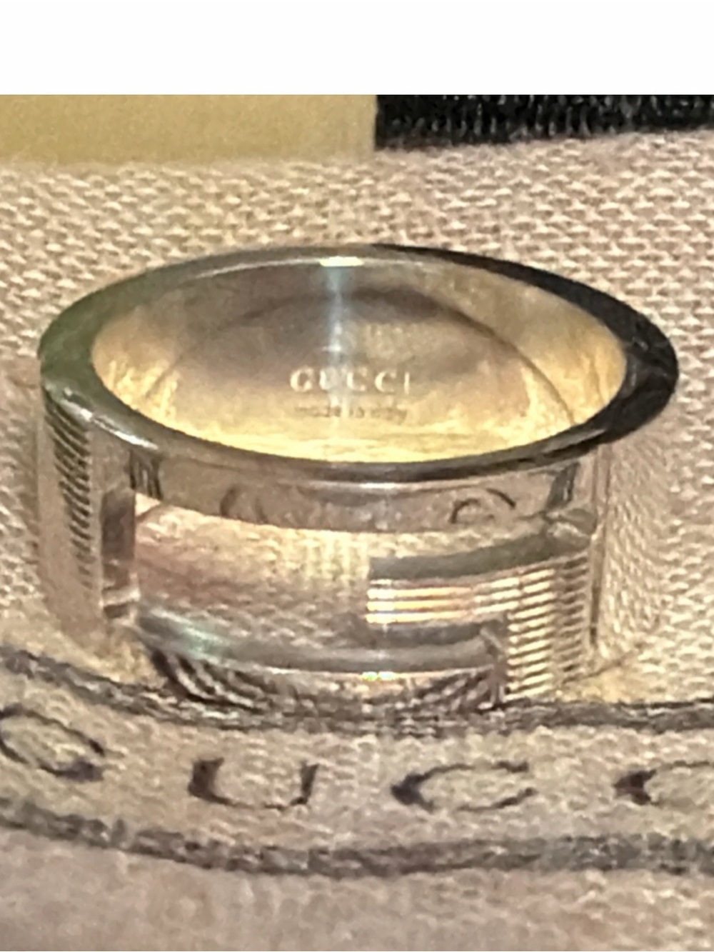 NIB Authentic Gucci Interlocking G Sterling Silver Wide Band Ring Sz 6
